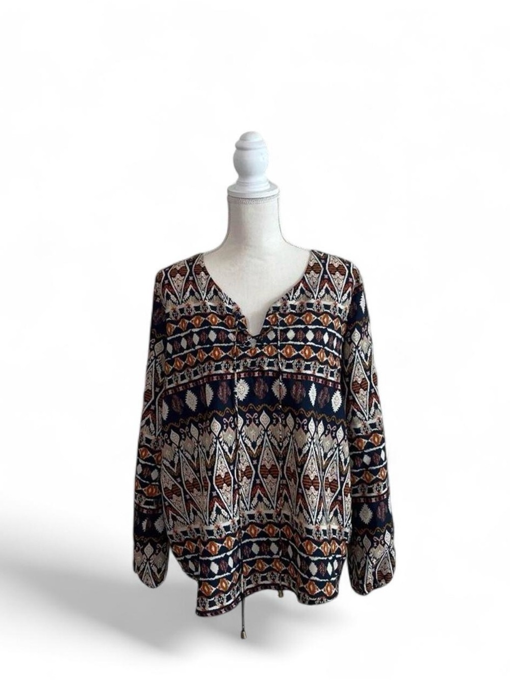 Bohemian Patterned V-Neck Blouse
